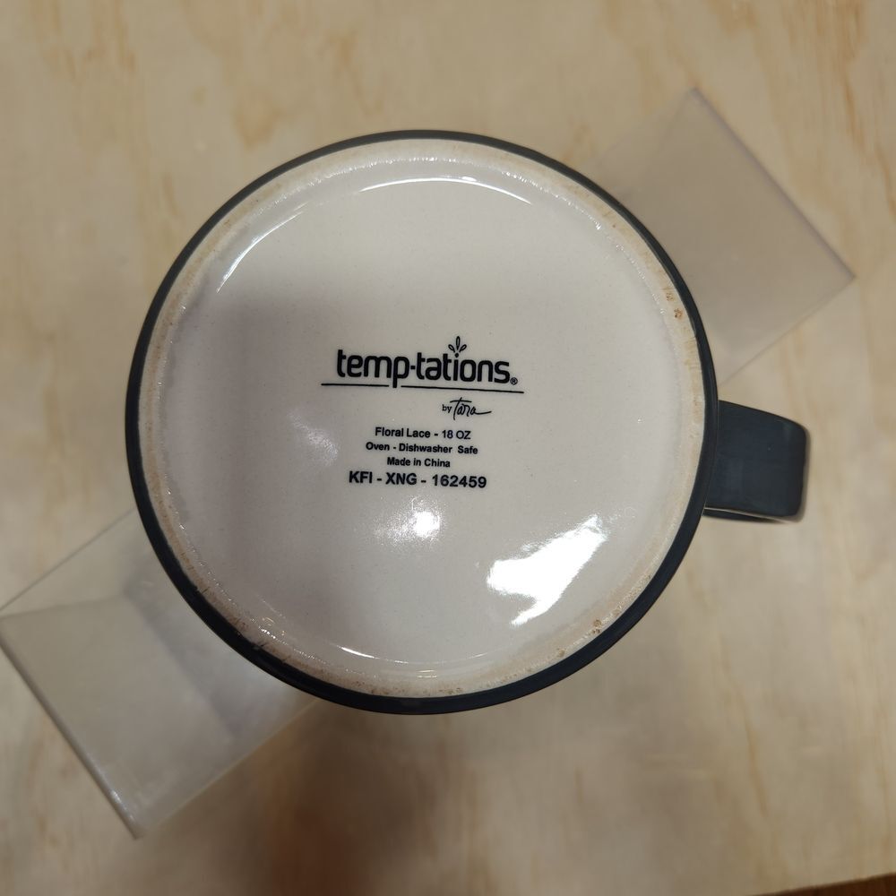 Temp-Tations by Tara Slate Blue Gray Floral Lace Teapot 18 oz Ceramic Beverage - Picture 7 of 10